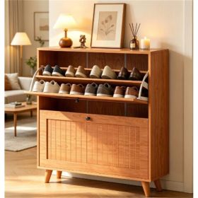 Narrow Shoe Cabinet With 2 Flip Drawers, Slim Freestanding Shoe Storage Cabinet With Adjustable Shelves, Anti-Tipping Hidden Shoe Organizer