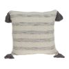 Beige and Gray Striped Cotton Throw Pillow With Tassels - 18"