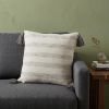 Beige and Gray Striped Cotton Throw Pillow With Tassels - 18"