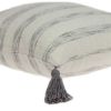 Beige and Gray Striped Cotton Throw Pillow With Tassels - 18"