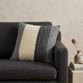 Transitional Cream And Gray Pillow Cover With Poly Insert - 20" X 7" X 20"