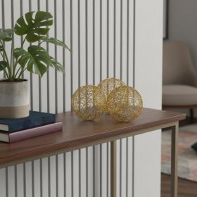 Gold Wire 3" Decorative Orbs, Set of Three