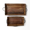 Brown Rectangular Wood Indoor Outdoor Serving Tray With Handles - Set of Two