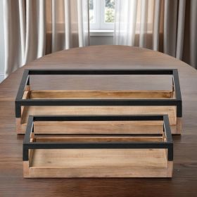Brown Wood Indoor Outdoor Tray With Handles - Set of Two