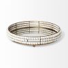 Antiqued Gold And White Metal Wood And Mirrored Glass Round Vanity Tray - 22"