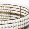 Antiqued Gold And White Metal Wood And Mirrored Glass Round Vanity Tray - 22"