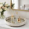 Antiqued Gold And White Metal Wood And Mirrored Glass Round Vanity Tray - 22"