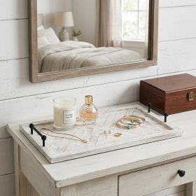 White and Natural Wood Indoor Outdoor Tray With Handles - 35"