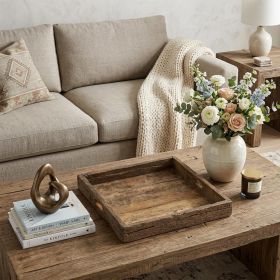 Brown Square Reclaimed Wood Tray With Handles - 24"