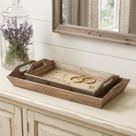 Natural Brown Wood With Grains And Knots Highlight Trays - Set of Two