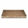 Brown Distressed Finish Wood Tray With Side Carvings - 17"