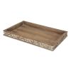 Brown Distressed Finish Wood Tray With Side Carvings - 17"