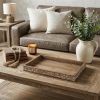 Brown Distressed Finish Wood Tray With Side Carvings - 17"