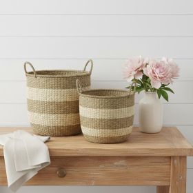 Natural And Beige Wicker Basket - Set of Two