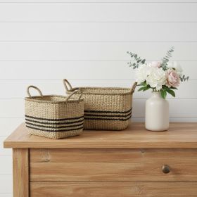 Natural And Black Rattan Basket, Set of Two