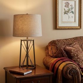 Bronze Lamp Base LED With Beige Shade - 29"