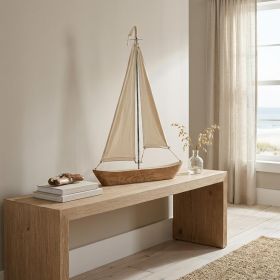 Brown Wood and Fabric Sailboat Tabletop Sculpture - 32"