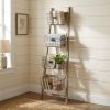 Natural And Black Wood And Metal Storage Ladder With Baskets - 73"