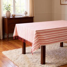 Red And White Striped Cotton Tablecloth - 71" X 95"