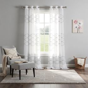 White Wave Embroidered Window Panels - Set of Two - 84"