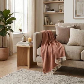 Terra Cotta Woven Cotton Plush Throw Blanket - 70" X 55"