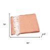 Coral And Ivory Cotton Woven Plush Throw Blanket with Tassels - 55" X 70"