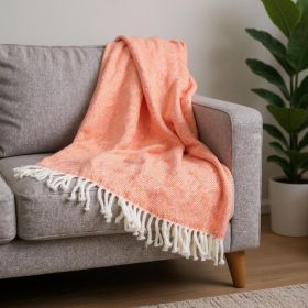 Coral And Ivory Cotton Woven Plush Throw Blanket with Tassels - 55" X 70"