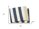 Blue And Cream Striped Cotton Plush Throw Blanket - 55" X 70"