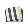 Blue And Cream Striped Cotton Plush Throw Blanket - 55" X 70"