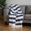 Blue And Cream Striped Cotton Plush Throw Blanket - 55" X 70"