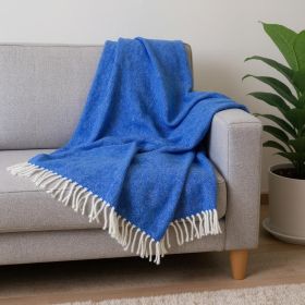 Royal Blue And White Woven Herringbone Plush Throw Blanket - 50" X 60"