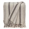 Beige And Taupe Cotton Woven Striped Throw Blanket with Fringe - 67" X 52"