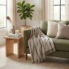 Beige And Taupe Cotton Woven Striped Throw Blanket with Fringe - 67" X 52"