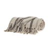 Beige And Taupe Cotton Woven Striped Throw Blanket with Fringe - 67" X 52"