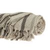Beige And Taupe Cotton Woven Striped Throw Blanket with Fringe - 67" X 52"