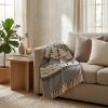 Beige and Black Woven Wool Throw Blanket - 52" X 67"