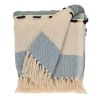 Blue and Ivory Woven Cotton Striped Throw Blanket with Tassels - 50" X 60"