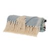 Blue and Ivory Woven Cotton Striped Throw Blanket with Tassels - 50" X 60"