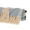 Blue and Ivory Woven Cotton Striped Throw Blanket with Tassels - 50" X 60"