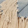 Blue and Ivory Woven Cotton Striped Throw Blanket with Tassels - 50" X 60"