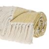 \White And Yellow Striped Cotton Woven Throw Blanket - 50" X 60"