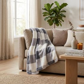Gray And Ivory Faux Sherpa Plaid Throw Blanket - 50" X 60"