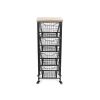 Black And Natural Metal And Wood Basket Storage Rolling Cabinet - 41"