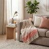 Red Woven Cotton Striped Throw Blanket with Fringe - 60" X 50"