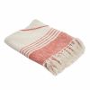 Red Woven Cotton Striped Throw Blanket with Fringe - 60" X 50"