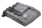 Gray Woven Cotton Houndstooth Throw Blanket with Pom Poms - 50" X 60"