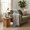Gray Woven Cotton Houndstooth Throw Blanket with Pom Poms - 50" X 60"