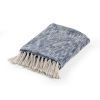 Blue and White Woven Cotton Throw Blanket with Fringe - 50" X 60"