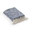 Blue and White Woven Cotton Throw Blanket with Fringe - 50" X 60"