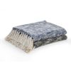 Blue and White Woven Cotton Throw Blanket with Fringe - 50" X 60"